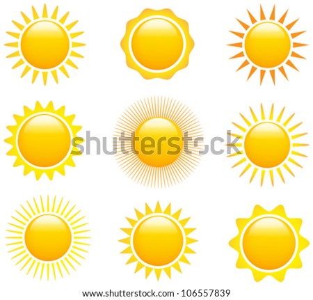 Set of glossy sun images. Vector illustration