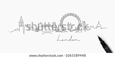 City silhouette london in pen line style drawing with black on white background Royalty-Free Stock Photo #1065589448