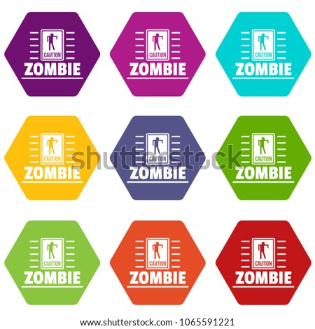 Zombie danger icons 9 set coloful isolated on white for web