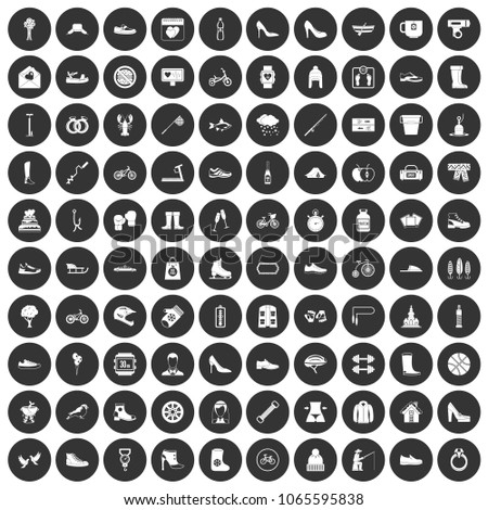 100 shoe icons set in simple style white on black circle color isolated on white background vector illustration
