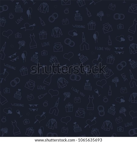 Wedding Background with hand draw doodle elements. Vector Illustration