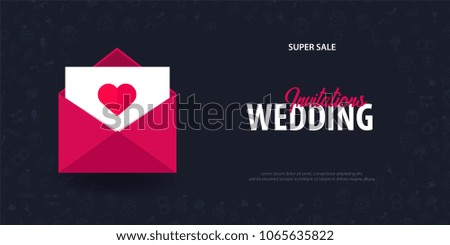 Flat Wedding agency banner with hand draw doodle on a background. Vector illustration