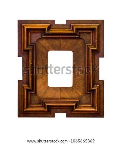 Dark wooden picture frame isolated on white background