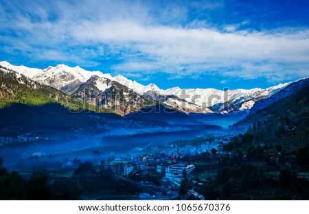 View of Manali,Manali is a valley nestled in the Himalayan mountains of the Indian state of Himachal Pradesh near the northern end of the Kullu Valley Royalty-Free Stock Photo #1065670376