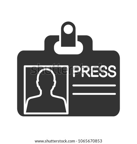 Press ID card glyph icon. Journalist badge. Silhouette symbol. Negative space. Vector isolated illustration