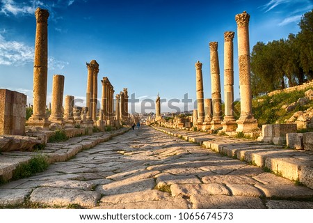 in jerash jordan the antique archeological site classical heritage for tourist Royalty-Free Stock Photo #1065674573