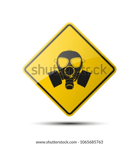 yellow diamond road sign with a black border and an image mask on white background. Illustration