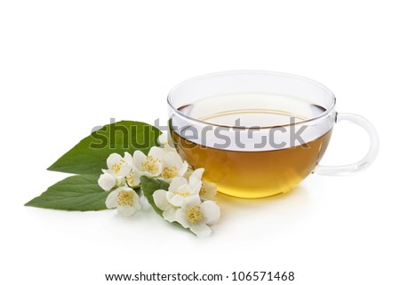 Herbal jasmine tea isolated on white background