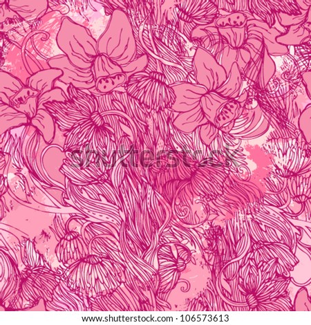Cute pink floral seamless pattern background with narcissus