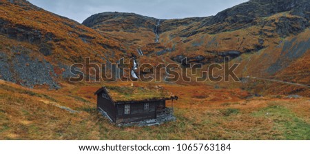 Old wooden house under Dalsnibba mountain.