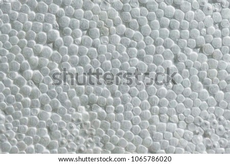 Macro photograph of white polystyrene showing white bubble texture