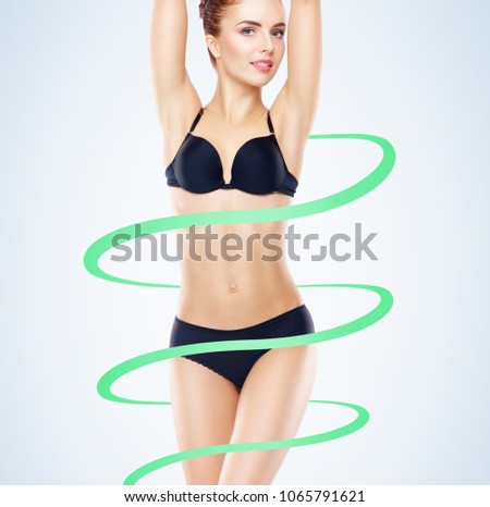 Sporty woman in swimsuit. Health, sport and beauty concept.