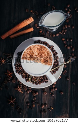 coffee cup on the table flat lay image