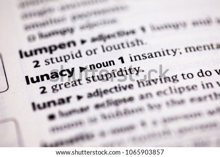 Close up to the dictionary definition of Lunacy