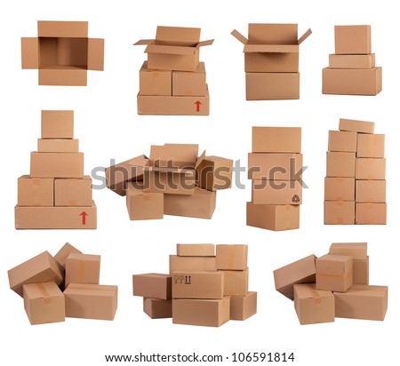 Stacks of cardboard boxes isolated on white background Royalty-Free Stock Photo #106591814