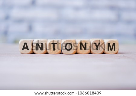 ANTONYM word written on wood block