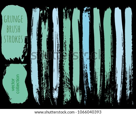 Set of colorful ink vector stains. Grunge brush collection isolated on black