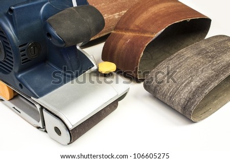 Belt sand on white background,wood tools