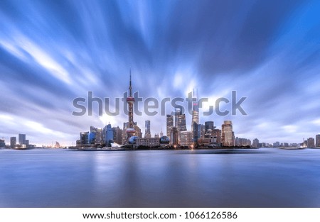 Shanghai Cityscape at Sunrise Dramatic Clouds