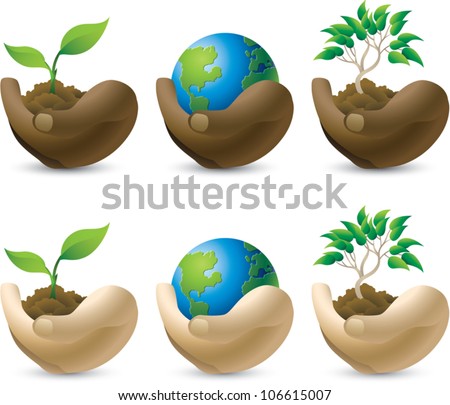 Set of vector icons that represent caring for the environment, isolated on white.