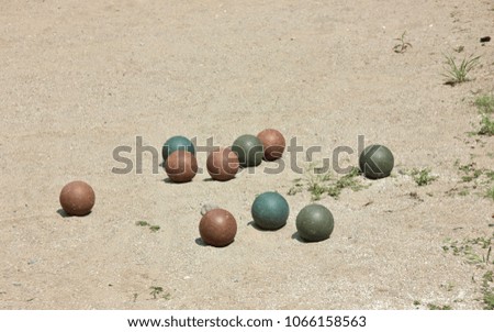 Bowl game (Bocce) in Italy, colorful vintage bowls