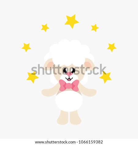 cartoon cute sheep white with tie and with stars
