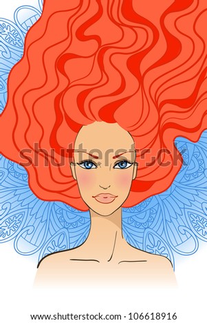 Portrait of beautiful girl with long hair. Vector illustration
