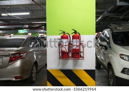 Fire extinguisher in underground basement car parking