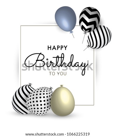 Birthday card template with realistic balloons. Vector design