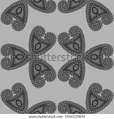 Seamless Hand Drawn Pattern with Doodle Elements. Vintage Zendoodle Rapport for Feminine Cloth, Wallpaper, Dress. Cute Spring Background in Orient Style. Vector Seamless Texture with Flowers