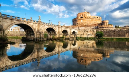 Castel Sant Angelo or Mausoleum of Hadrian in Rome Italy, built in ancient Rome, it is now the famous tourist attraction of Italy. Castel Sant Angelo was once the tallest building of Rome. Royalty-Free Stock Photo #1066236296