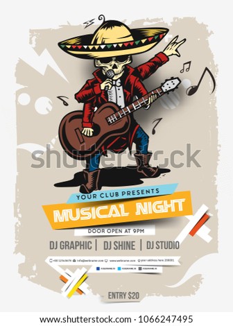 Musical party brochure, flyer, magazine cover & poster template, vector illustration. 