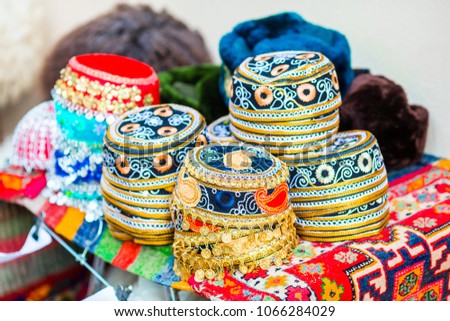 Azerbaijan old style hats on a local market