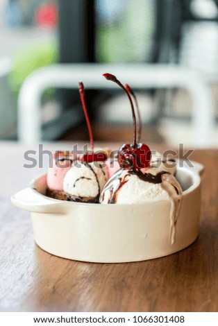 baked marshmallow and chocolate brownies with ice-cream bowl