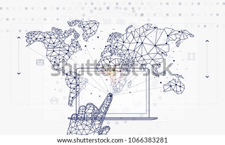 Innovations systems connecting people and robots devices. Future technologies in automatics cyborg systems and computers industry from awesome internet developments. Geometry style linear pictogram Royalty-Free Stock Photo #1066383281