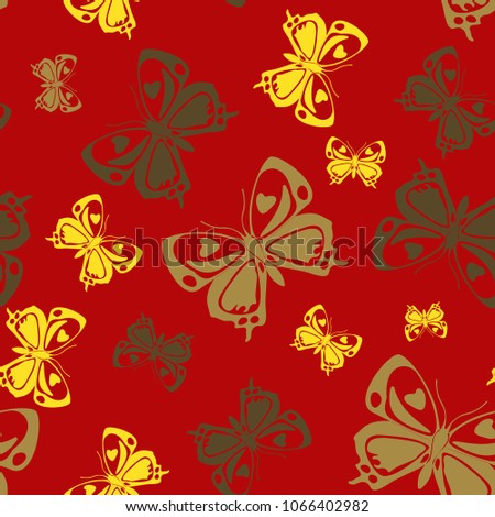 Cute seamless butterfly iterative template isolated on contrast back layer. Flying butterfly repeat theme vector. Wildlife insect fauna clipart for interior textile.
