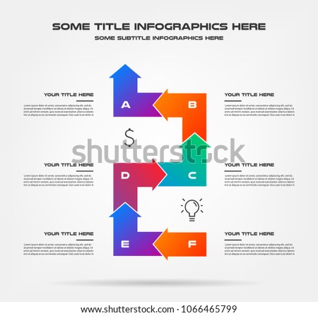 Icons infographics with arrows. Element of chart, graph, diagram with 6 options - parts, processes, timeline. Vector business template for presentation, workflow layout, annual report