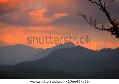 Sunset over mountains in western ghat.