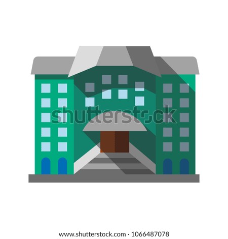 Hostel, hotel flat design long shadow color icon. Library, museum. Vector silhouette illustration