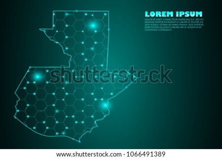 Wire frame 3D mesh polygonal network line. Abstract mash line and point scales on dark background with map of Guatemala. Vector illustration eps 10. design polygon sphere.communication world