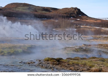 Geothermal area in Haukadalur valley, Iceland.