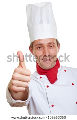 Happy chef cook holding his thumbs up