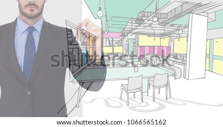 businessman drawing office lines on the screen. With color