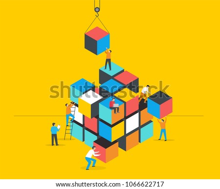 Cube Puzzle Solution Solving Problem Concept banner, vector concept design Royalty-Free Stock Photo #1066622717