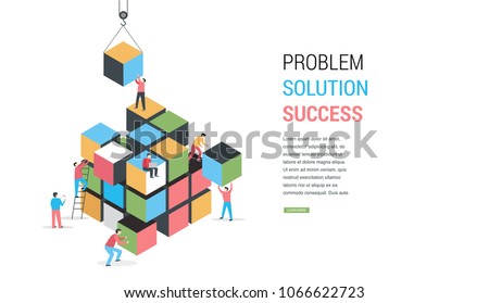 Cube Puzzle Solution Solving Problem Concept banner, vector concept design Royalty-Free Stock Photo #1066622723