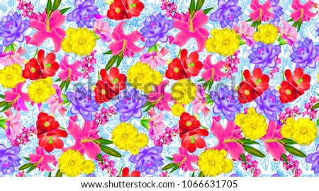 Floral over Sketch drawing seamless pattern