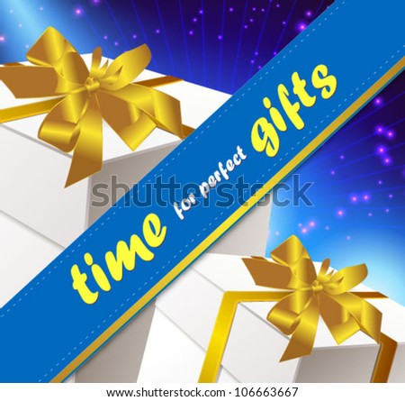 gift box with gold ribbon and bow vector illustration