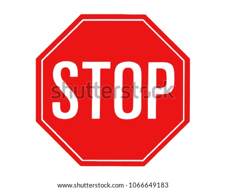 Red stop sign on white background. Traffic and road sign, vector graphics.