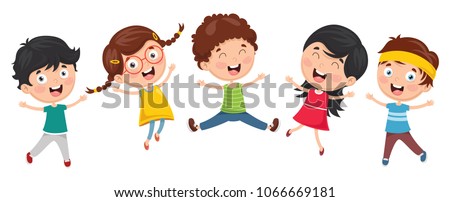 Vector Illustration Of Funny Kids Playing Outside Royalty-Free Stock Photo #1066669181
