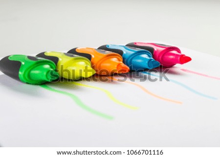 Isolated colorful pen and felt-pen activity. Children’s picture time.